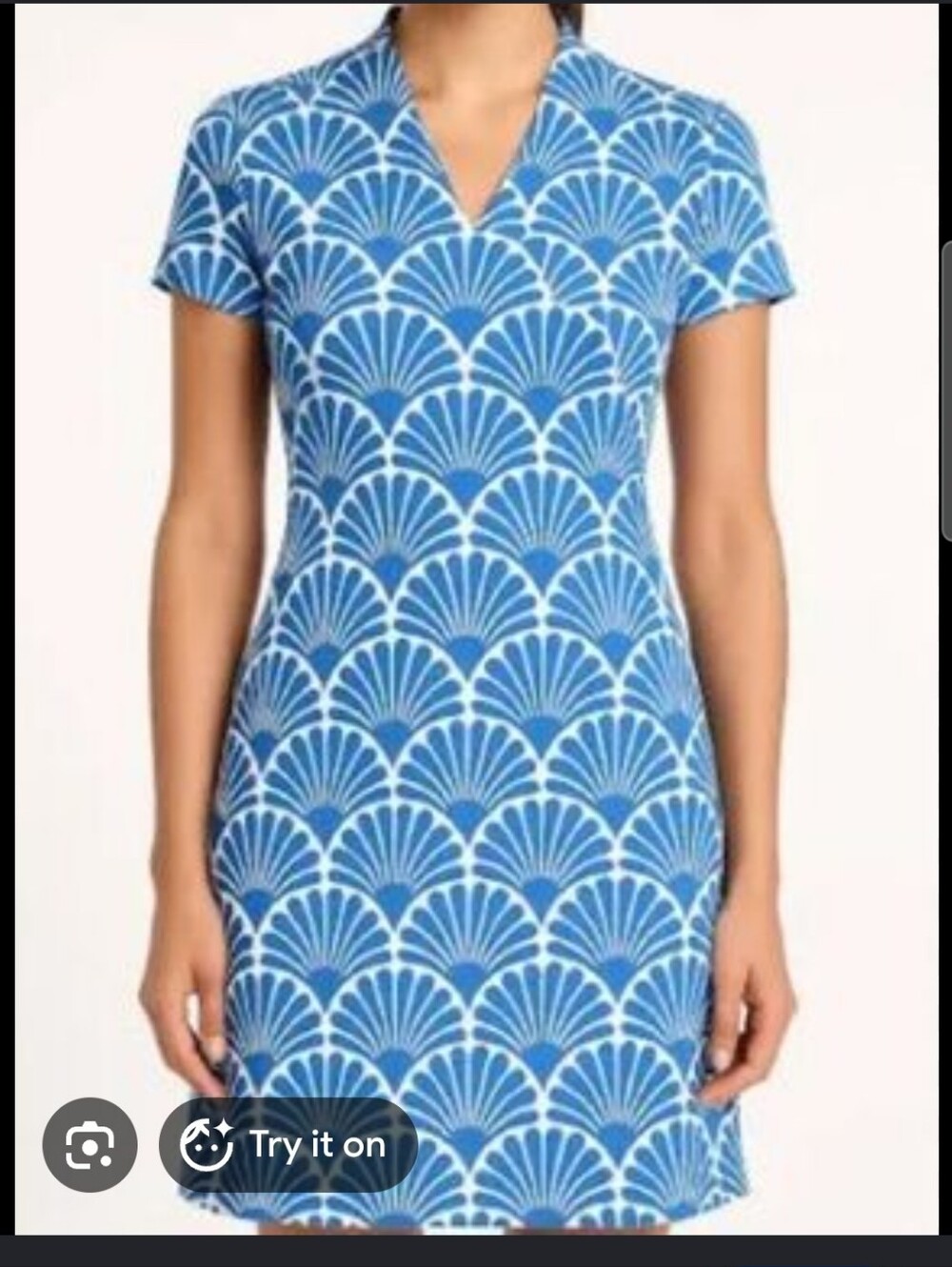 J. McLaughlin Blue Shell-Print V-Neck Shift Dress
